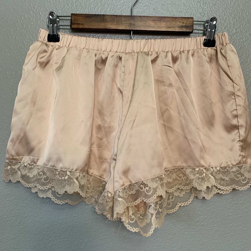 NWT Elegant Lace Trim Satin Sleep Shorts - Beige